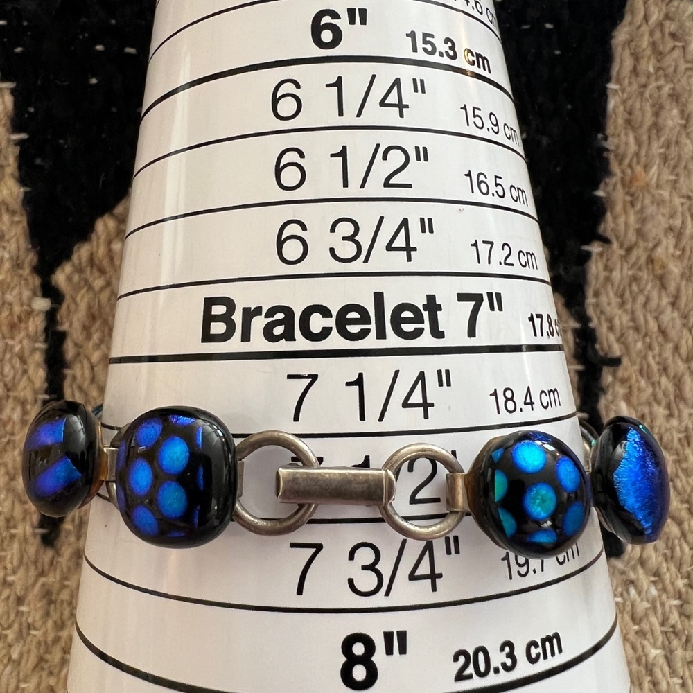 ❤️ Vintage Old Dichroic Glass Cabochon Sterling Silver Sz 7.5 Bracelet 30.1Gm - Picture 6 of 12